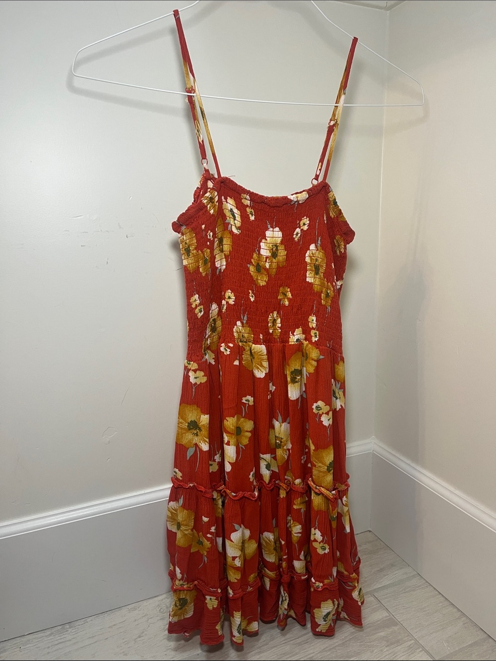 Purple Snow Red Floral Smocked Sundress